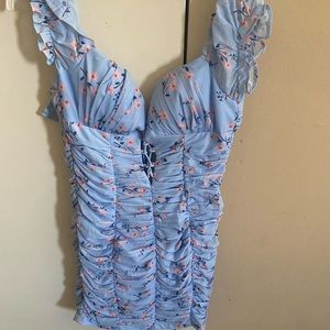 Blue dress with pink flowers size small urban outfitters